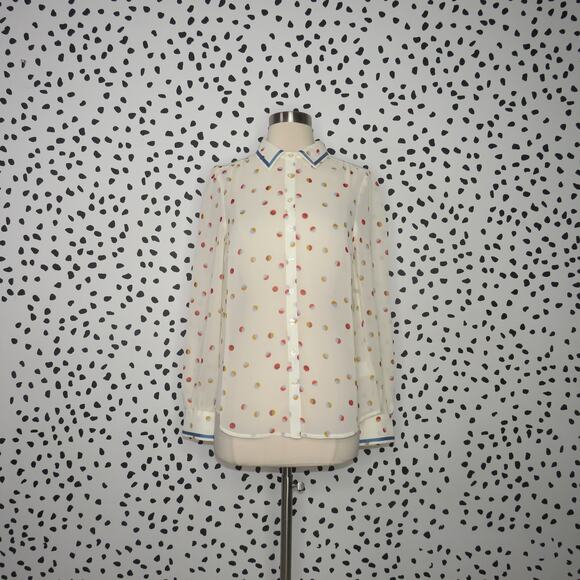 Modcloth Cream Polka Dot Print Be Buzzworthy Button Up Top - Picture 2 of 11